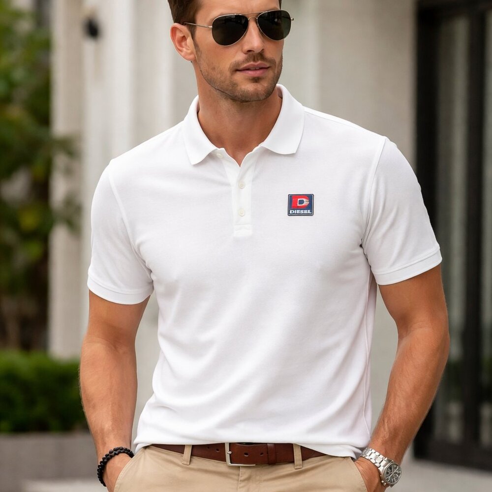 Diesel t kal patch polo shirt white